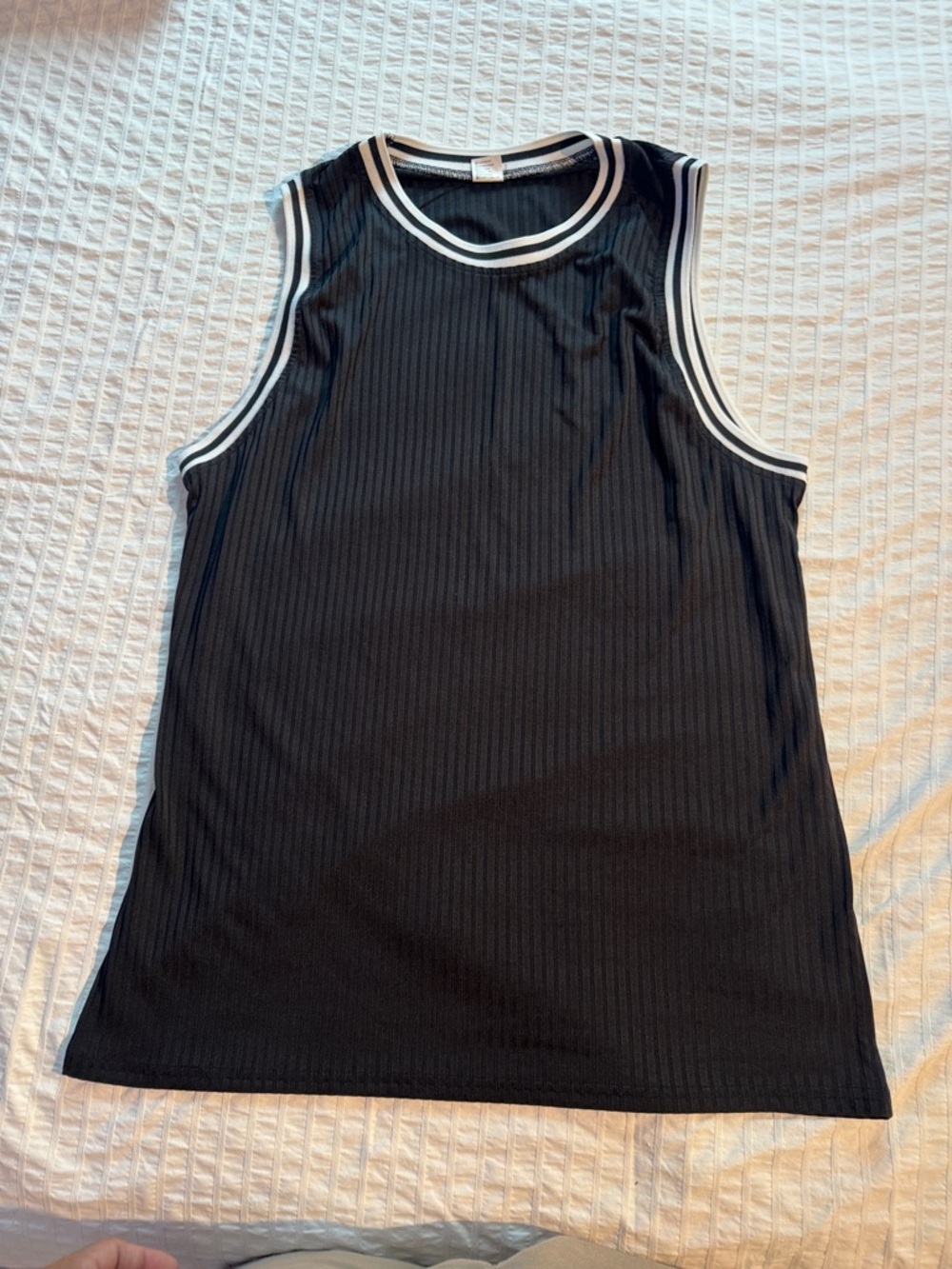 Black Ribbed Tank Top with Contrast Trim - Unbranded